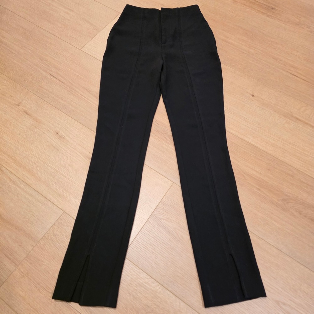 L'Academie the Hanriette Pant Black Pintuck Split Cuff Ponte High Rise XXS